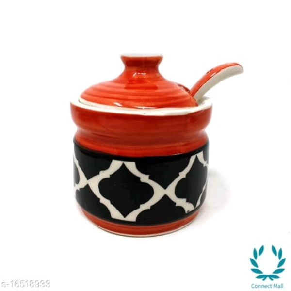 Pickle Jar| Achar Barni with Lid Spoon and Tray - Red